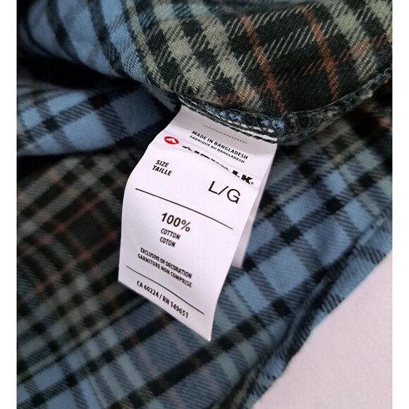 Airwalk Men's Large Plaid Button Flannel Shirt Blue Green Black Check Pockets - Picture 5 of 8